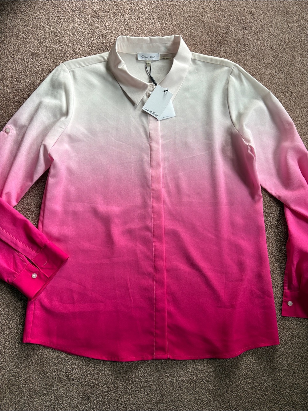 Calvin Klein Ombré long sleeve lightweight top shirt blouse hibiscus medium NWT